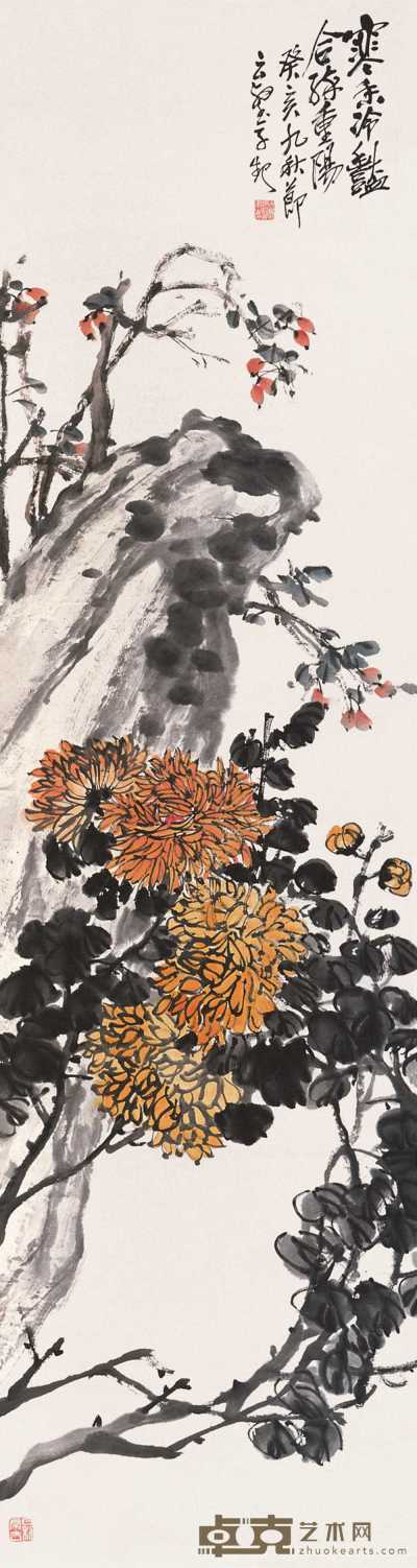 赵云壑 癸亥（1923年）作 杞菊秀石 立轴 148.8×40.8cm